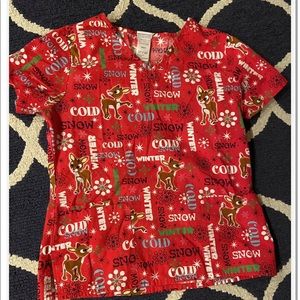 Rudolph the red nosed reindeer scrub top small